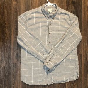 J. Crew Brushed Twill Window Pane Grey and White Button Down Shirt Slim Size L